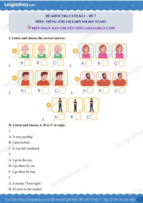Đề thi học kì 2 Tiếng Anh 4 iLearn Smart Start - Đề số 7